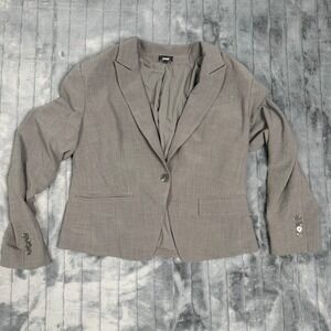Express Gray One Button Blazer Wool Blend Professional Suit Jacket Womens Large